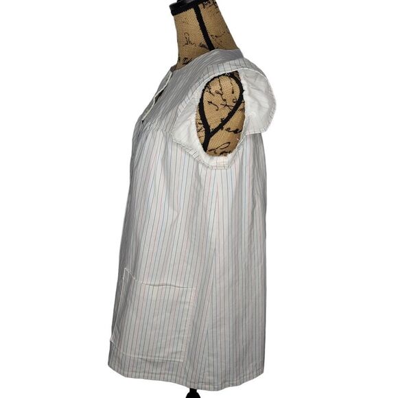 Vintage 70s 80s Pastel Striped Smocked Ruffle Sleeve Apron Top - Picture 2 of 8